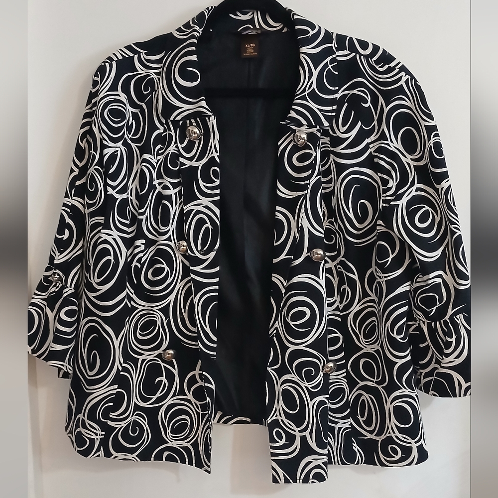 Multiples Geometric Black and White Swirl Blazer Extra Large